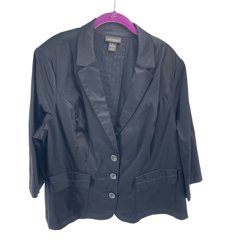 Lane Bryant Womens Blazer Jacket Three Button Pocket Stretch Cotton Black 26